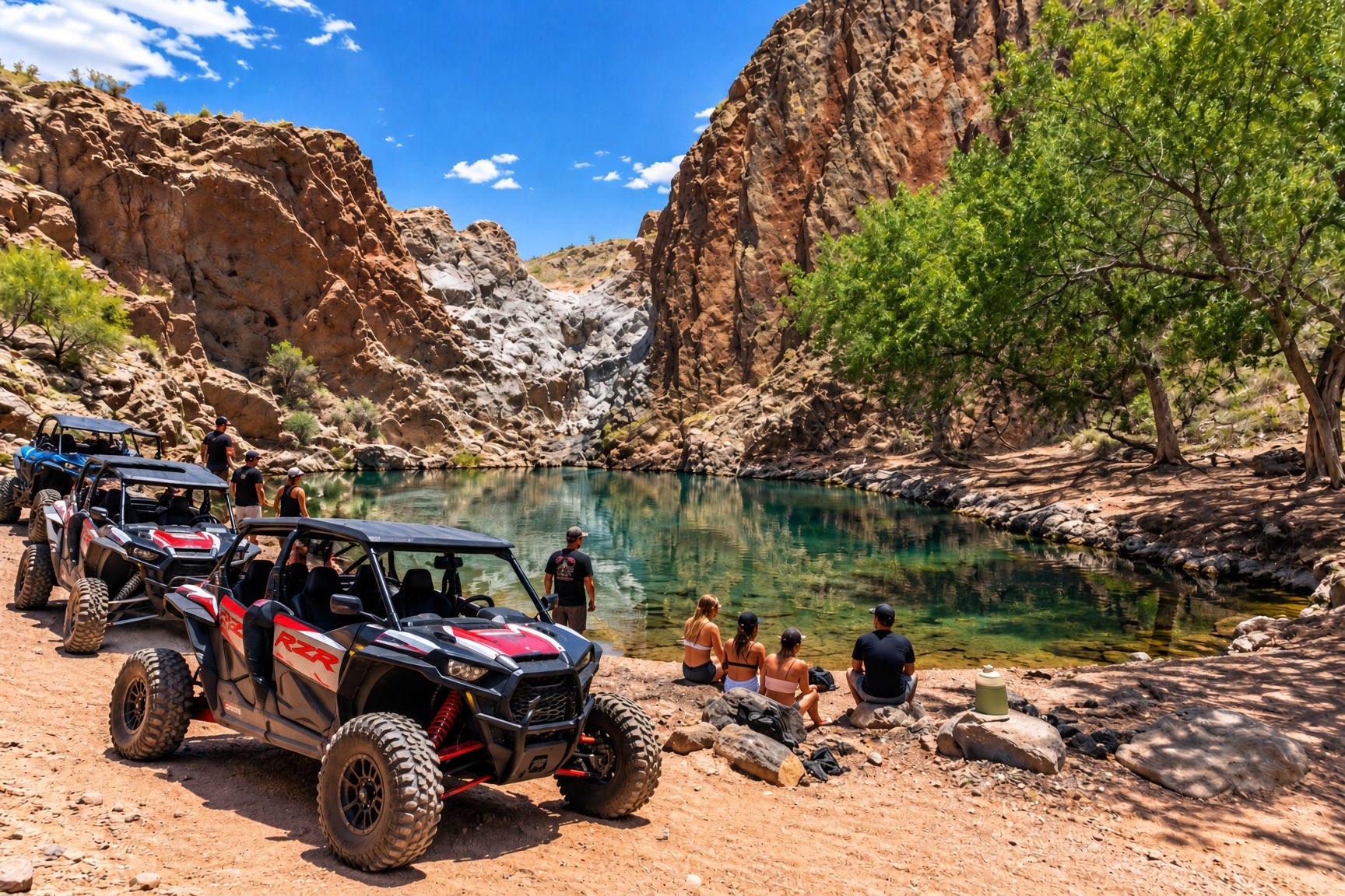 UTVs parked at Bursum Springs near Socorro, New Mexico